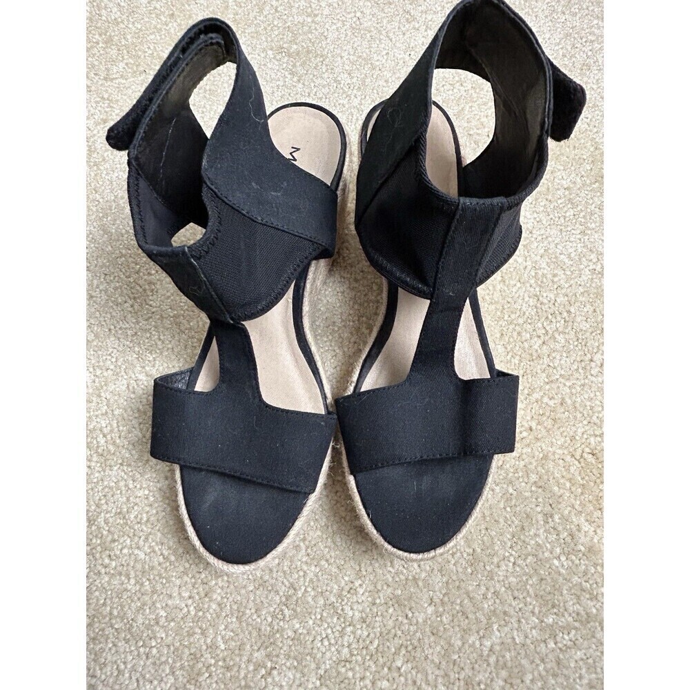 MODA SPANA Espadrilles Wedge Sandal Black Womens 8.5 Slingback Shoes Peep Toe - Picture 6 of 11